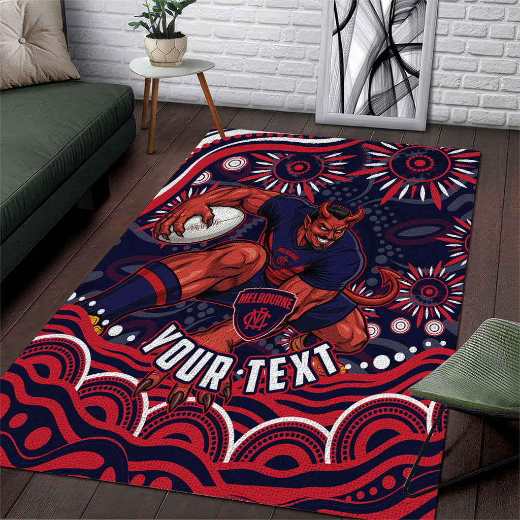 Personalized Melbourne Demons Mascot Area Rug Aboriginal Dot Art - Dreamtime Football Mascot