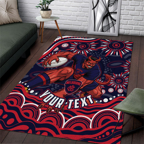 Personalized Melbourne Demons Mascot Area Rug Aboriginal Dot Art - Dreamtime Football Mascot