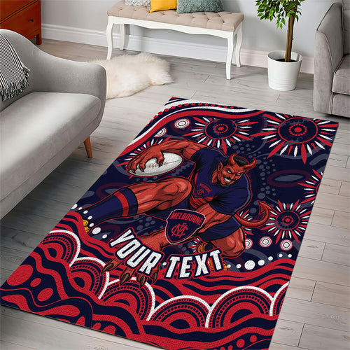 Personalized Melbourne Demons Mascot Area Rug Aboriginal Dot Art - Dreamtime Football Mascot