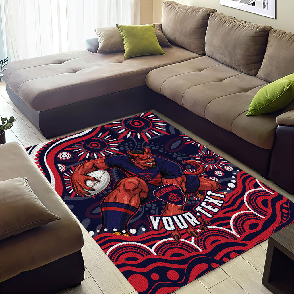 Personalized Melbourne Demons Mascot Area Rug Aboriginal Dot Art - Dreamtime Football Mascot
