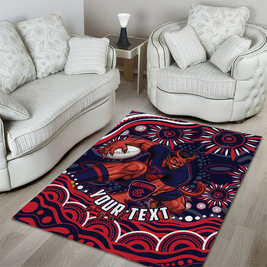 Personalized Melbourne Demons Mascot Area Rug Aboriginal Dot Art - Dreamtime Football Mascot