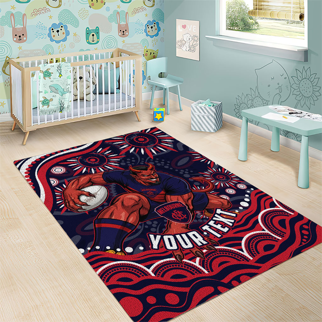 Personalized Melbourne Demons Mascot Area Rug Aboriginal Dot Art - Dreamtime Football Mascot