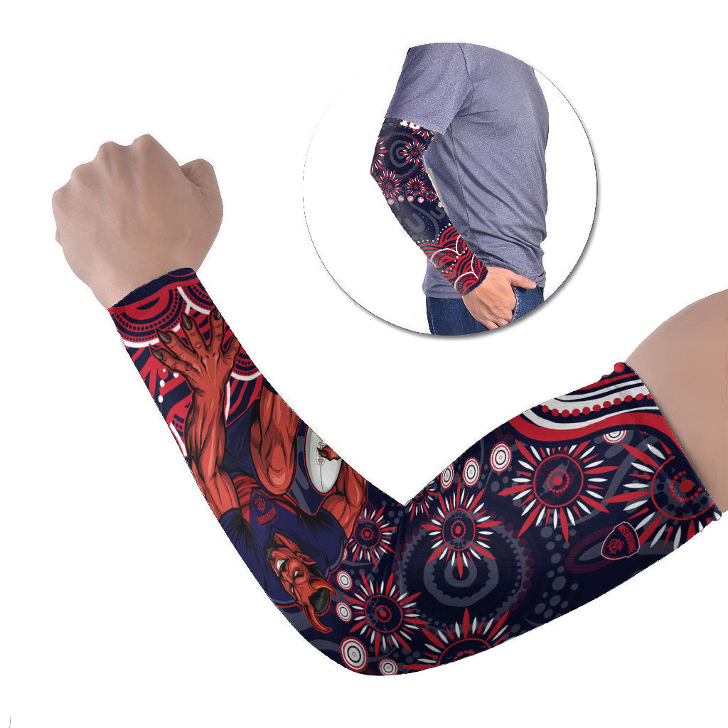 Personalized Melbourne Demons Mascot Arm Sleeves Aboriginal Dot Art - Dreamtime Football Mascot