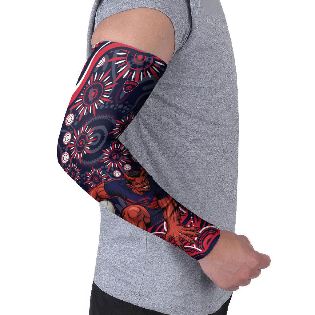 Personalized Melbourne Demons Mascot Arm Sleeves Aboriginal Dot Art - Dreamtime Football Mascot