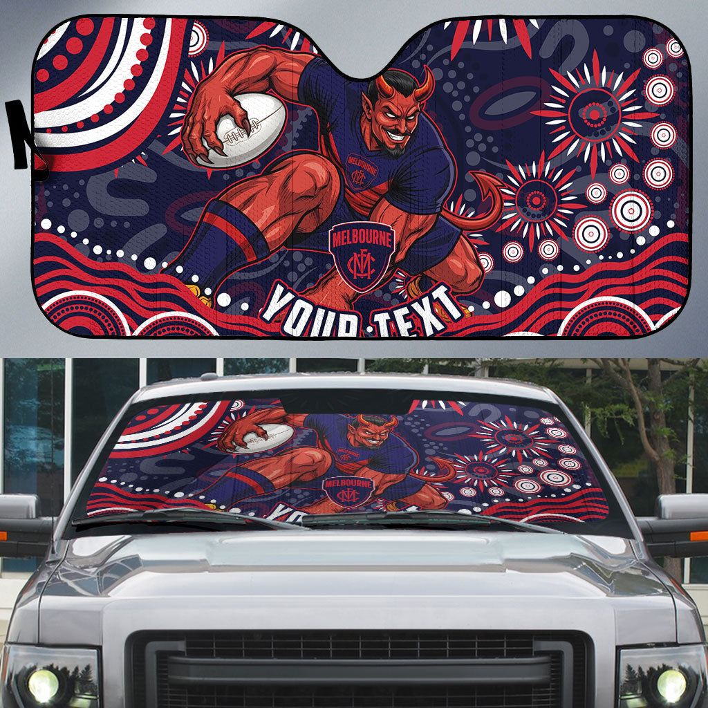 Personalized Melbourne Demons Mascot Auto Sun Shade Aboriginal Dot Art - Dreamtime Football Mascot
