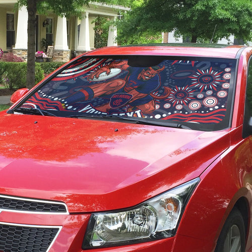 Personalized Melbourne Demons Mascot Auto Sun Shade Aboriginal Dot Art - Dreamtime Football Mascot