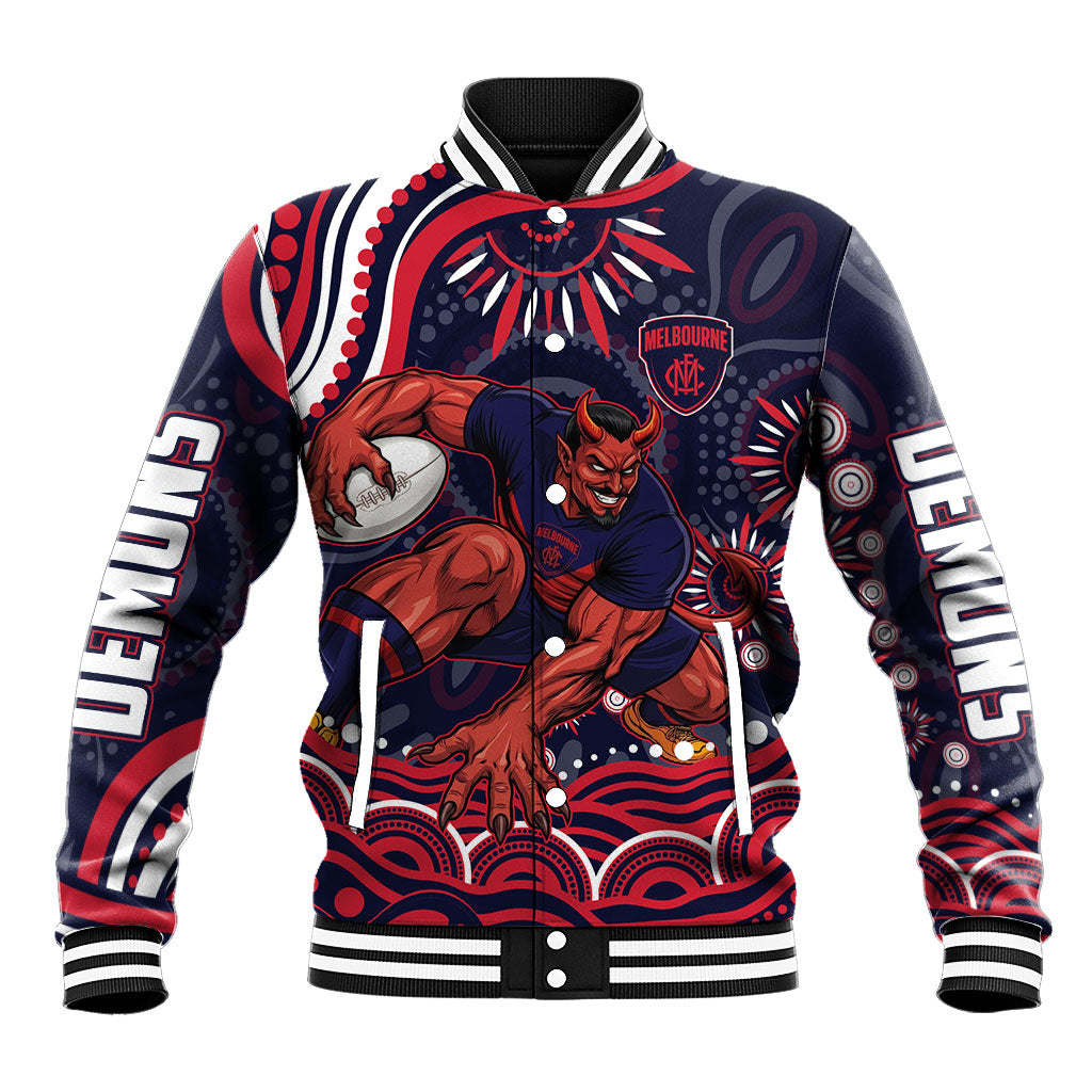 Personalized Melbourne Demons Mascot Baseball Jacket Aboriginal Dot Art - Dreamtime Football Mascot