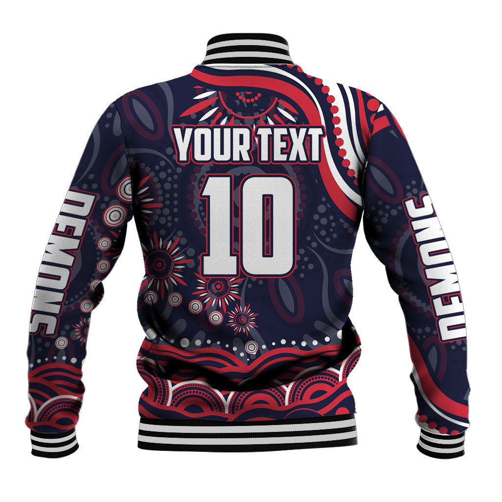 Personalized Melbourne Demons Mascot Baseball Jacket Aboriginal Dot Art - Dreamtime Football Mascot