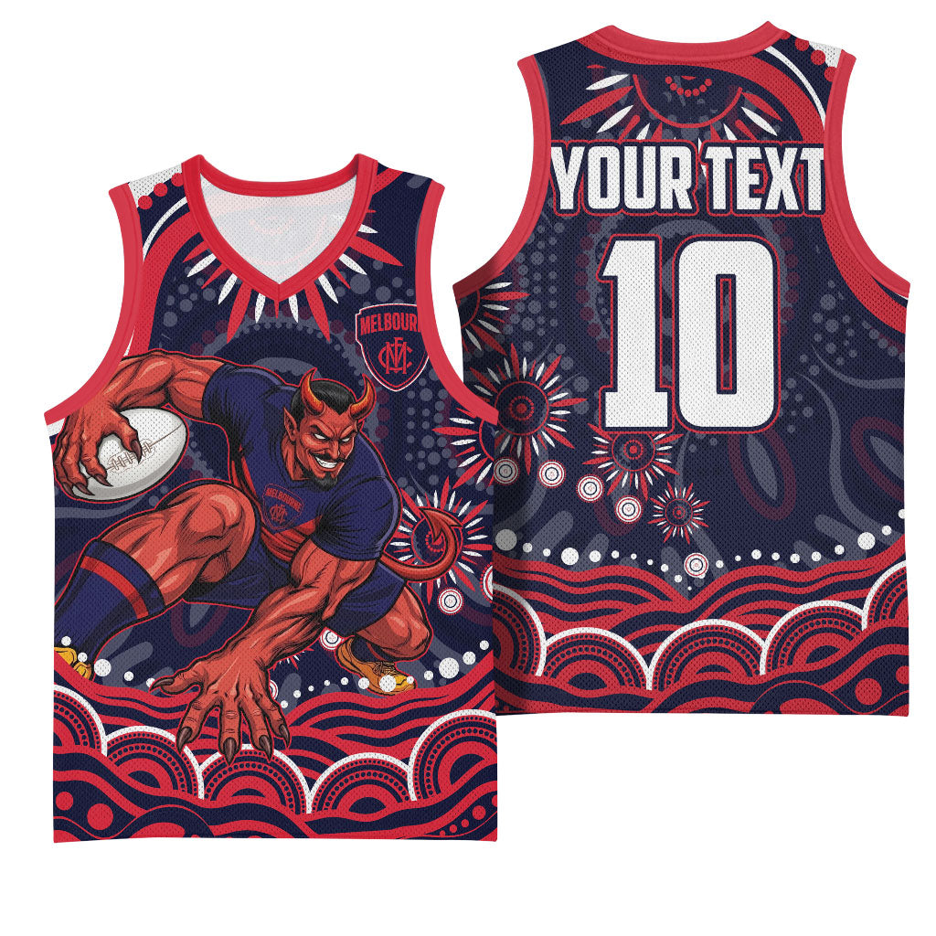 Personalized Melbourne Demons Mascot Basketball Jersey Aboriginal Dot Art - Dreamtime Football Mascot