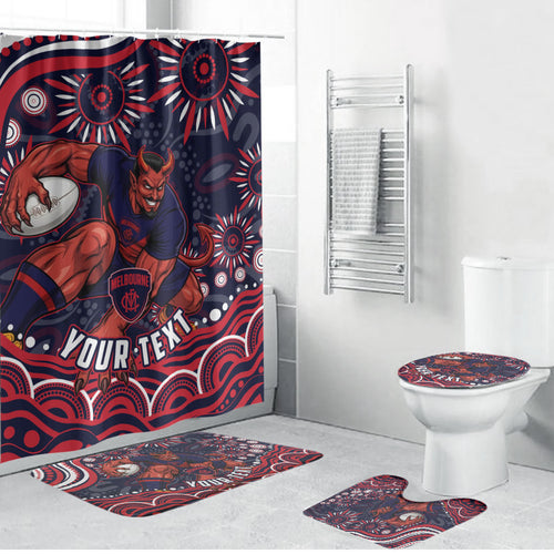 Personalized Melbourne Demons Mascot Bathroom Set Aboriginal Dot Art - Dreamtime Football Mascot