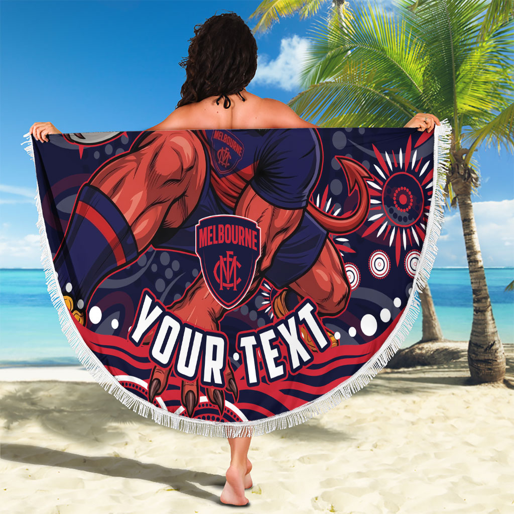 Personalized Melbourne Demons Mascot Beach Blanket Aboriginal Dot Art - Dreamtime Football Mascot