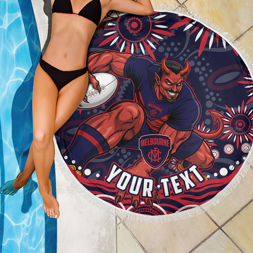 Personalized Melbourne Demons Mascot Beach Blanket Aboriginal Dot Art - Dreamtime Football Mascot