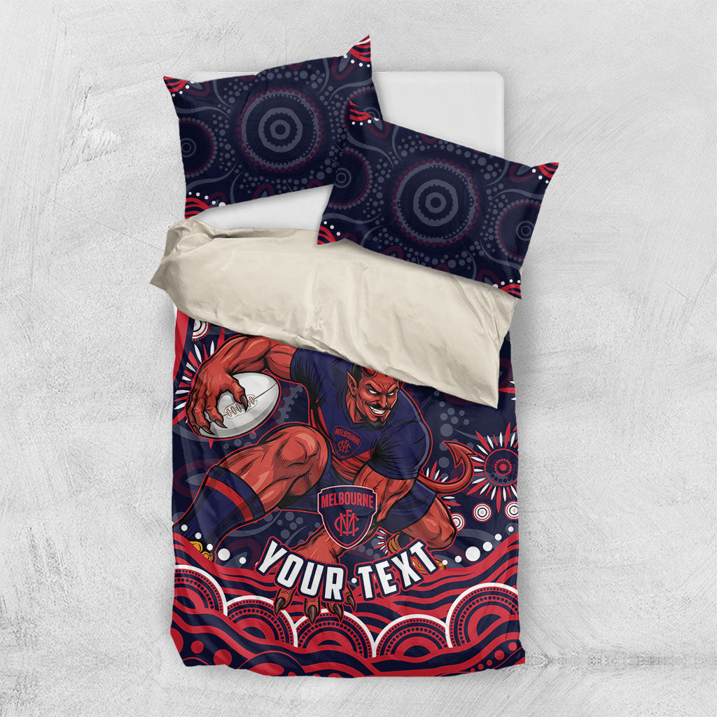 Personalized Melbourne Demons Mascot Bedding Set Aboriginal Dot Art - Dreamtime Football Mascot