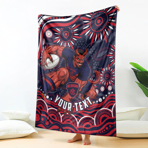 Personalized Melbourne Demons Mascot Blanket Aboriginal Dot Art - Dreamtime Football Mascot