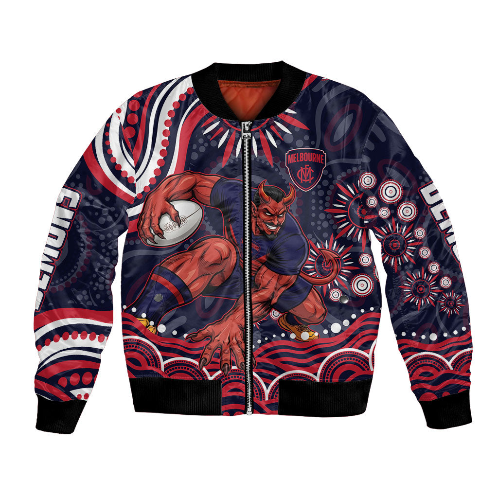 Personalized Melbourne Demons Mascot Bomber Jacket Aboriginal Dot Art - Dreamtime Football Mascot