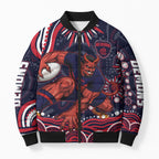 Personalized Melbourne Demons Mascot Bomber Puffer Jacket Aboriginal Dot Art - Dreamtime Football Mascot