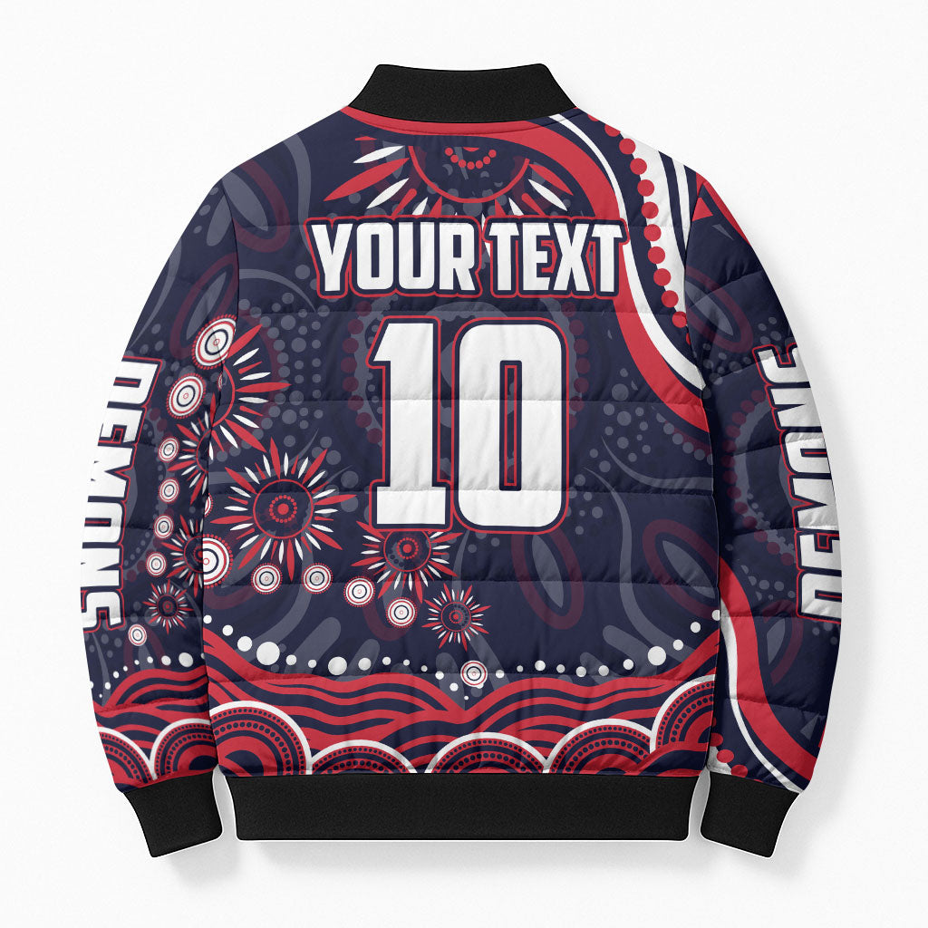 Personalized Melbourne Demons Mascot Bomber Puffer Jacket Aboriginal Dot Art - Dreamtime Football Mascot