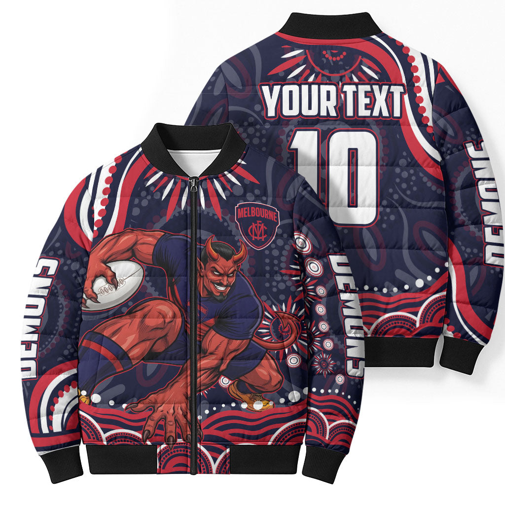 Personalized Melbourne Demons Mascot Bomber Puffer Jacket Aboriginal Dot Art - Dreamtime Football Mascot