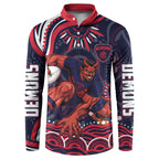 Personalized Melbourne Demons Mascot Button Sweatshirt Aboriginal Dot Art - Dreamtime Football Mascot