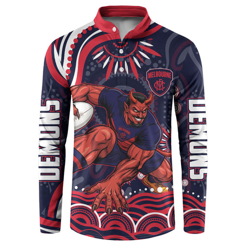 Personalized Melbourne Demons Mascot Button Sweatshirt Aboriginal Dot Art - Dreamtime Football Mascot