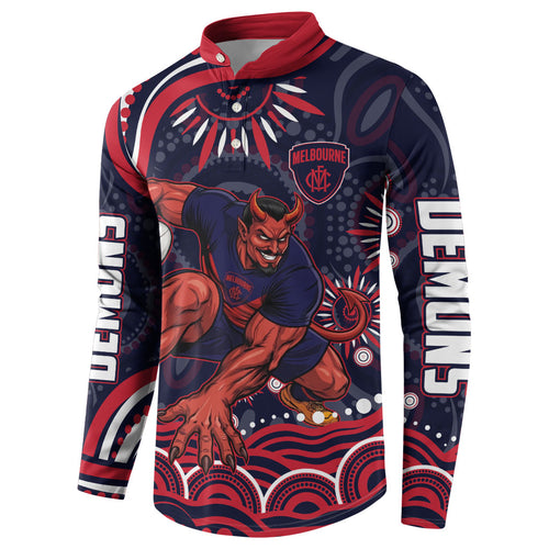 Personalized Melbourne Demons Mascot Button Sweatshirt Aboriginal Dot Art - Dreamtime Football Mascot