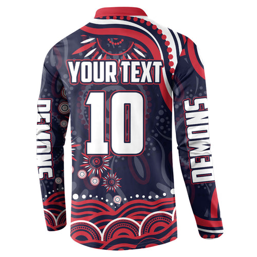 Personalized Melbourne Demons Mascot Button Sweatshirt Aboriginal Dot Art - Dreamtime Football Mascot