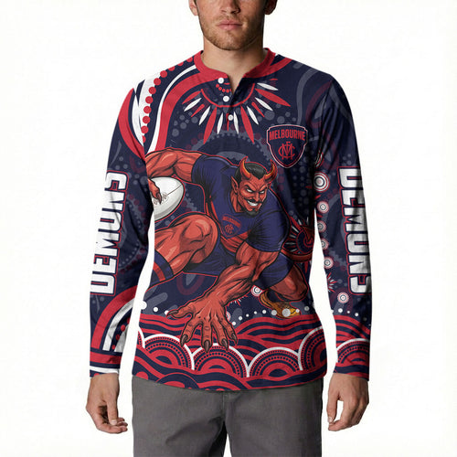 Personalized Melbourne Demons Mascot Button Sweatshirt Aboriginal Dot Art - Dreamtime Football Mascot