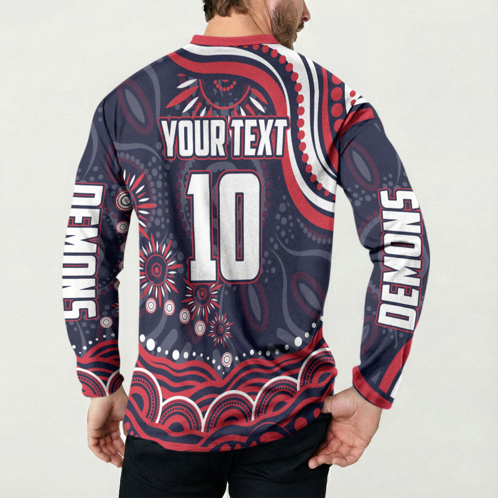 Personalized Melbourne Demons Mascot Button Sweatshirt Aboriginal Dot Art - Dreamtime Football Mascot