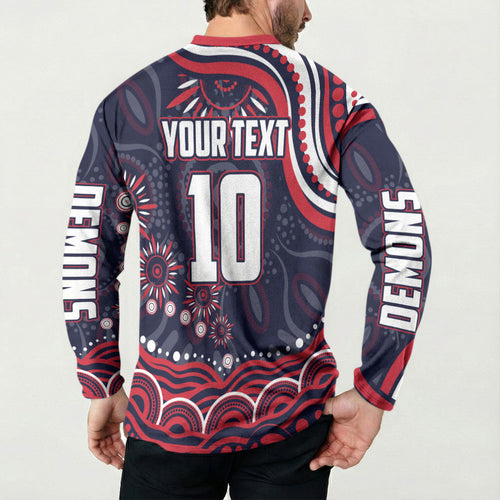 Personalized Melbourne Demons Mascot Button Sweatshirt Aboriginal Dot Art - Dreamtime Football Mascot