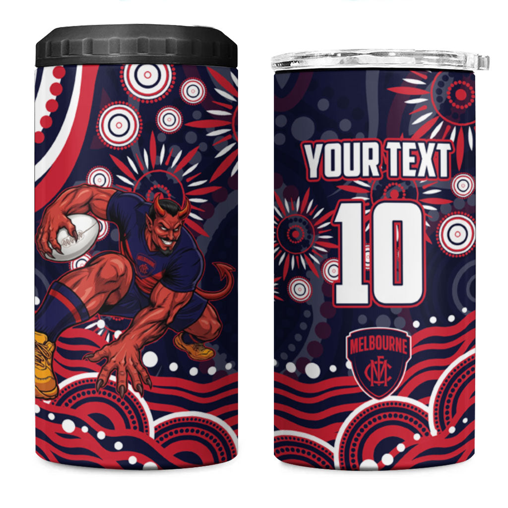 Personalized Melbourne Demons Mascot 4 in 1 Can Cooler Tumbler Aboriginal Dot Art - Dreamtime Football Mascot