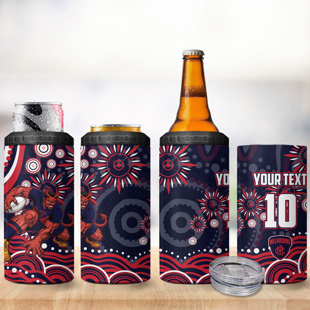 Personalized Melbourne Demons Mascot 4 in 1 Can Cooler Tumbler Aboriginal Dot Art - Dreamtime Football Mascot