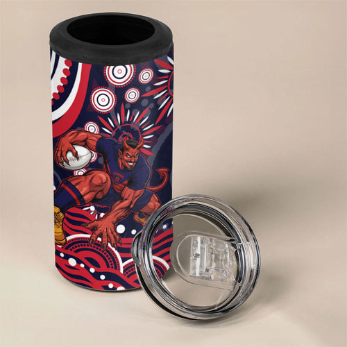 Personalized Melbourne Demons Mascot 4 in 1 Can Cooler Tumbler Aboriginal Dot Art - Dreamtime Football Mascot