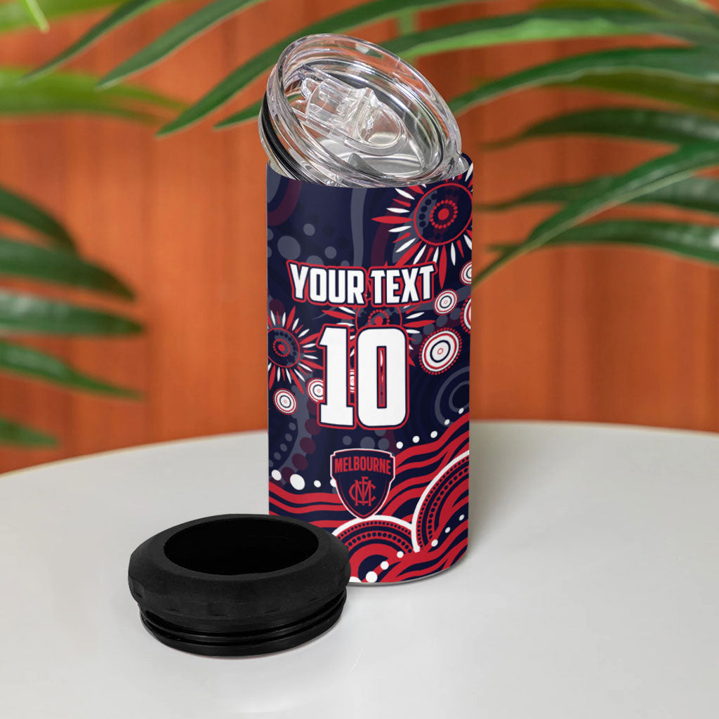 Personalized Melbourne Demons Mascot 4 in 1 Can Cooler Tumbler Aboriginal Dot Art - Dreamtime Football Mascot