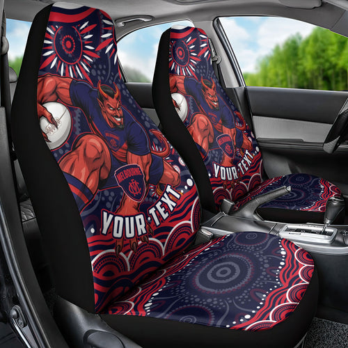 Personalized Melbourne Demons Mascot Car Seat Cover Aboriginal Dot Art - Dreamtime Football Mascot