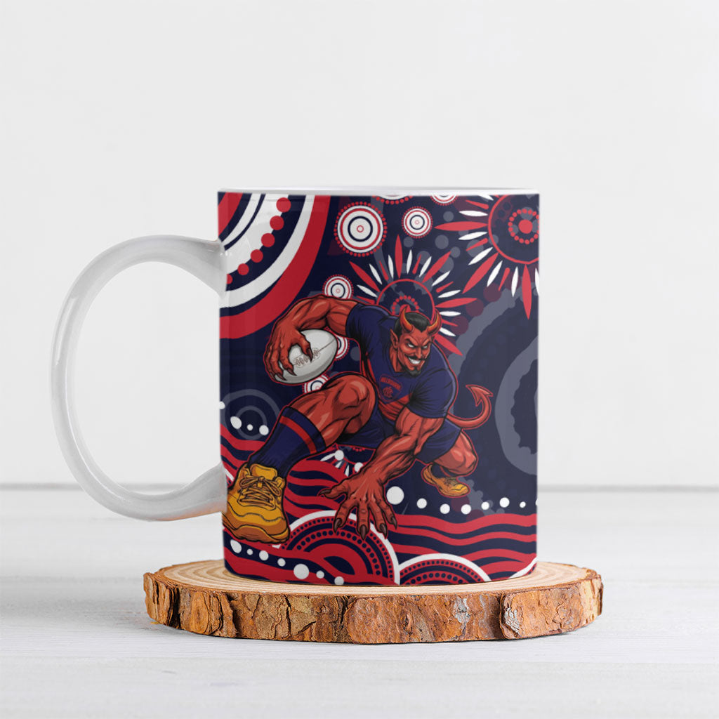 Personalized Melbourne Demons Mascot Ceramic Mug Aboriginal Dot Art - Dreamtime Football Mascot