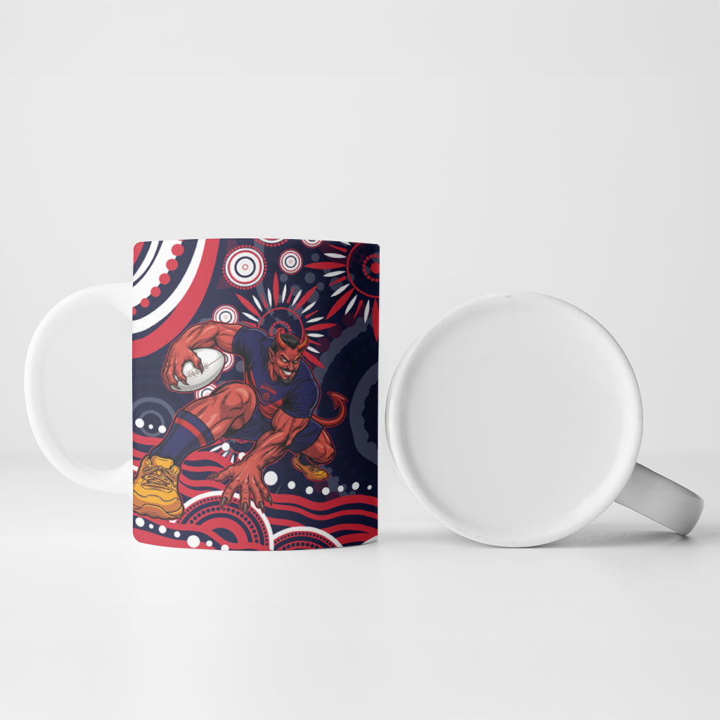 Personalized Melbourne Demons Mascot Ceramic Mug Aboriginal Dot Art - Dreamtime Football Mascot