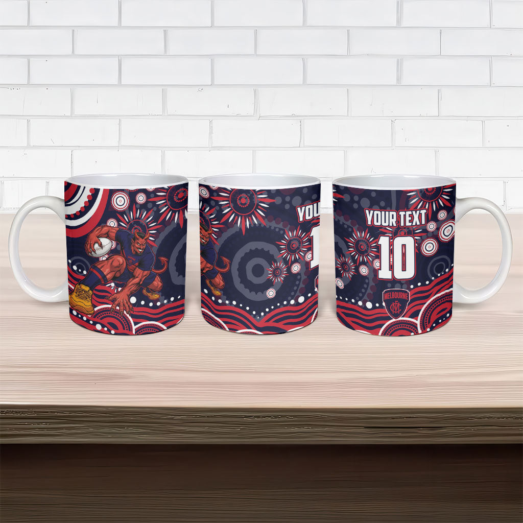 Personalized Melbourne Demons Mascot Ceramic Mug Aboriginal Dot Art - Dreamtime Football Mascot