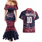 Personalized Melbourne Demons Mascot Couples Matching Mermaid Dress and Hawaiian Shirt Aboriginal Dot Art - Dreamtime Football Mascot