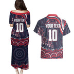 Personalized Melbourne Demons Mascot Couples Matching Puletasi and Hawaiian Shirt Aboriginal Dot Art - Dreamtime Football Mascot