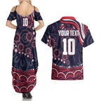 Personalized Melbourne Demons Mascot Couples Matching Summer Maxi Dress and Hawaiian Shirt Aboriginal Dot Art - Dreamtime Football Mascot