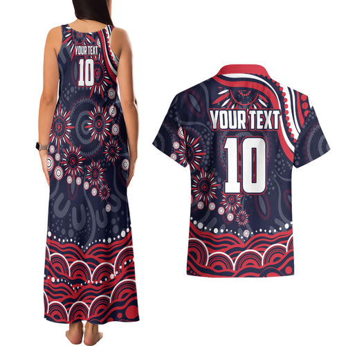 Personalized Melbourne Demons Mascot Couples Matching Tank Maxi Dress and Hawaiian Shirt Aboriginal Dot Art - Dreamtime Football Mascot