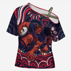Personalized Melbourne Demons Mascot Cross Shoulder Shirt Aboriginal Dot Art - Dreamtime Football Mascot