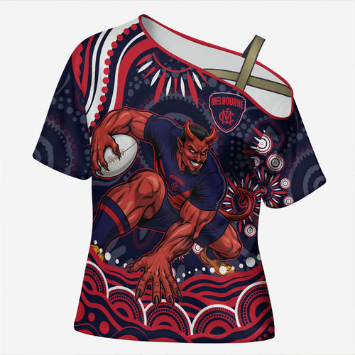 Personalized Melbourne Demons Mascot Cross Shoulder Shirt Aboriginal Dot Art - Dreamtime Football Mascot