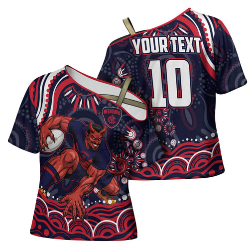 Personalized Melbourne Demons Mascot Cross Shoulder Shirt Aboriginal Dot Art - Dreamtime Football Mascot