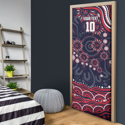 Personalized Melbourne Demons Mascot Door Cover Aboriginal Dot Art - Dreamtime Football Mascot