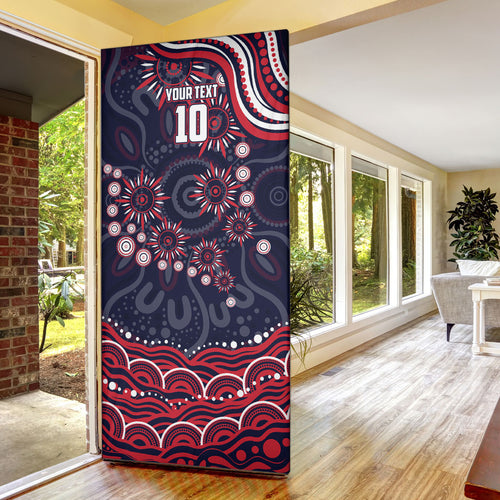 Personalized Melbourne Demons Mascot Door Cover Aboriginal Dot Art - Dreamtime Football Mascot