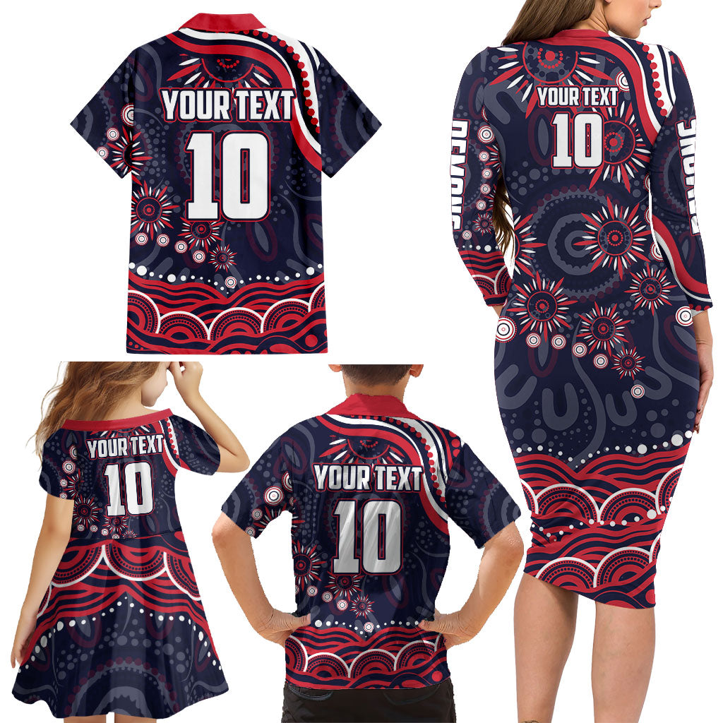 Personalized Melbourne Demons Mascot Family Matching Long Sleeve Bodycon Dress and Hawaiian Shirt Aboriginal Dot Art - Dreamtime Football Mascot