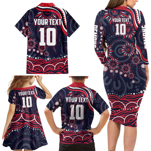 Personalized Melbourne Demons Mascot Family Matching Long Sleeve Bodycon Dress and Hawaiian Shirt Aboriginal Dot Art - Dreamtime Football Mascot