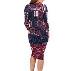 Personalized Melbourne Demons Mascot Family Matching Long Sleeve Bodycon Dress and Hawaiian Shirt Aboriginal Dot Art - Dreamtime Football Mascot