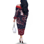 Personalized Melbourne Demons Mascot Family Matching Off The Shoulder Long Sleeve Dress and Hawaiian Shirt Aboriginal Dot Art - Dreamtime Football Mascot